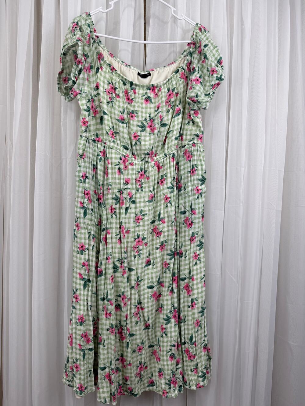 Retro Chic by Torrid Floral Gingham Midi Dress Size 1 (14/16) Pockets